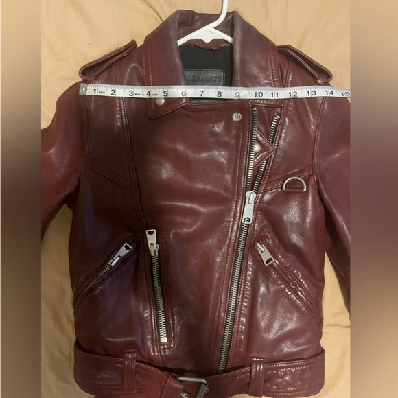 All Saints Women’s Biker Leather Jacket Deep Wine Red Size US 0 - Picture 11 of 12